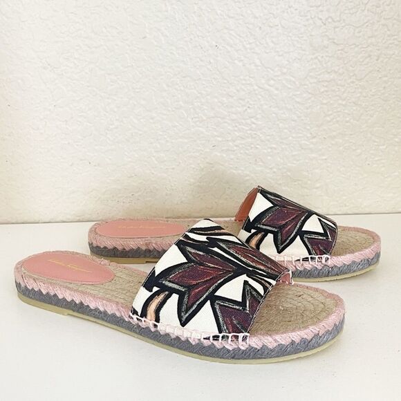 Salvatore Ferragamo pink floral canvas espadrille slides Women's Size 10.5 - Picture 11 of 12